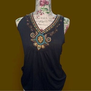 Dressbarn Black Tank Top with Beaded Design